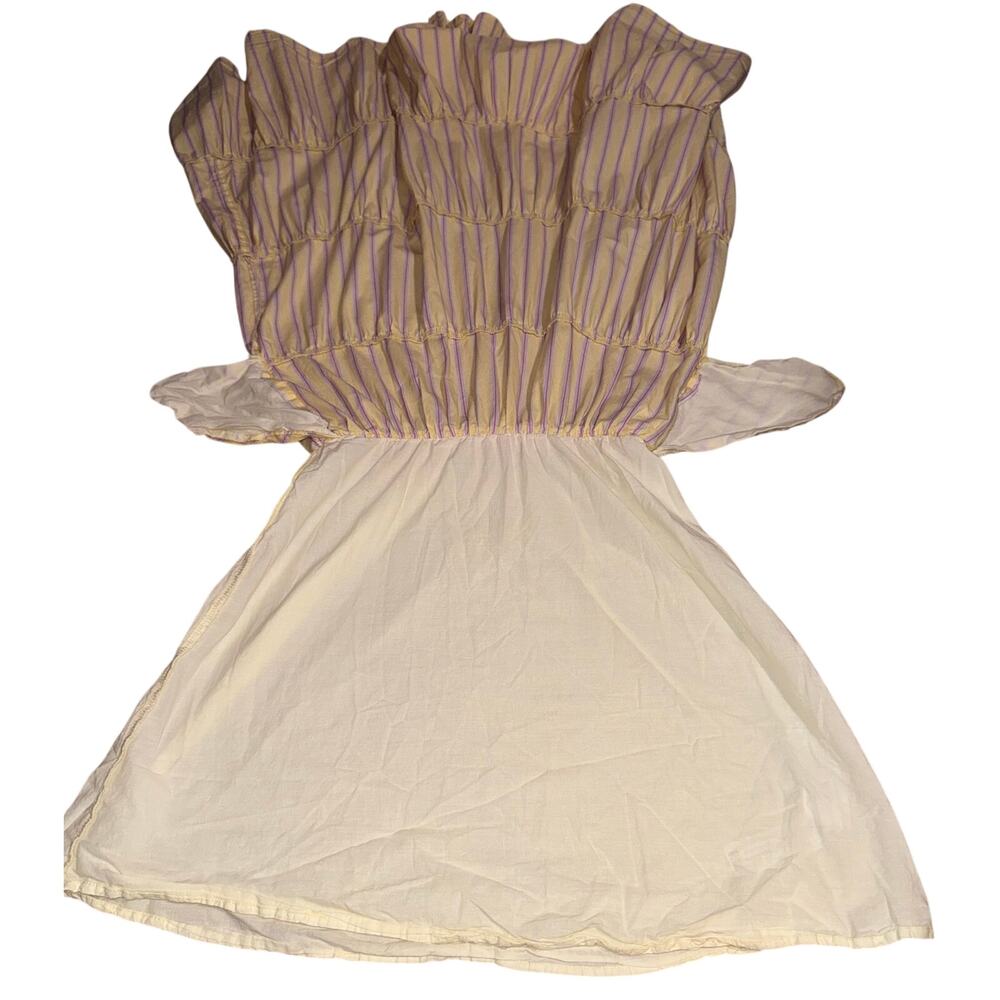 En Saison Cece Mixed Media Tiered Midi Dress Lilac/Mauve Yellow Striped Sz Small - Picture 8 of 15